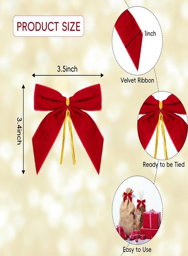 Gloreyan 24Pcs Christmas Velvet Bows, 3.5 Inches Red Xmas Velvet Ribbon Bow with Twist Tie Decorative Bows Ornaments for Christmas Tree Wreath Garland DIY Craft Gift Wrapping Decoration Party Supply - Image 2
